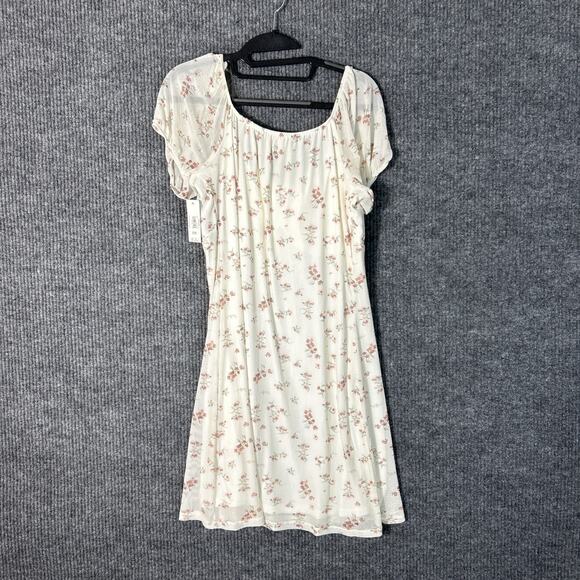 No Boundaries Womens Mini Dress Juniors Sz XL Cream Floral Coquette Short Sleeve - Picture 2 of 10